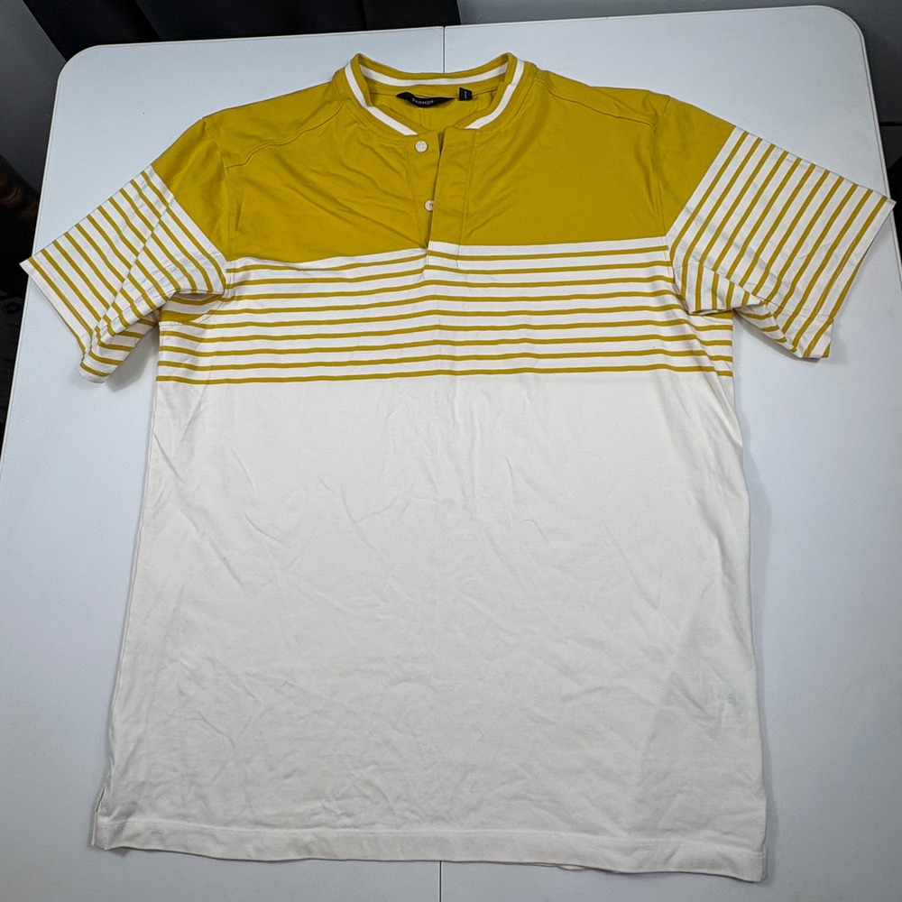 Radmor Colby Ombre Polo Shirt Mens L Yellow White Striped Pima Cotton Golf